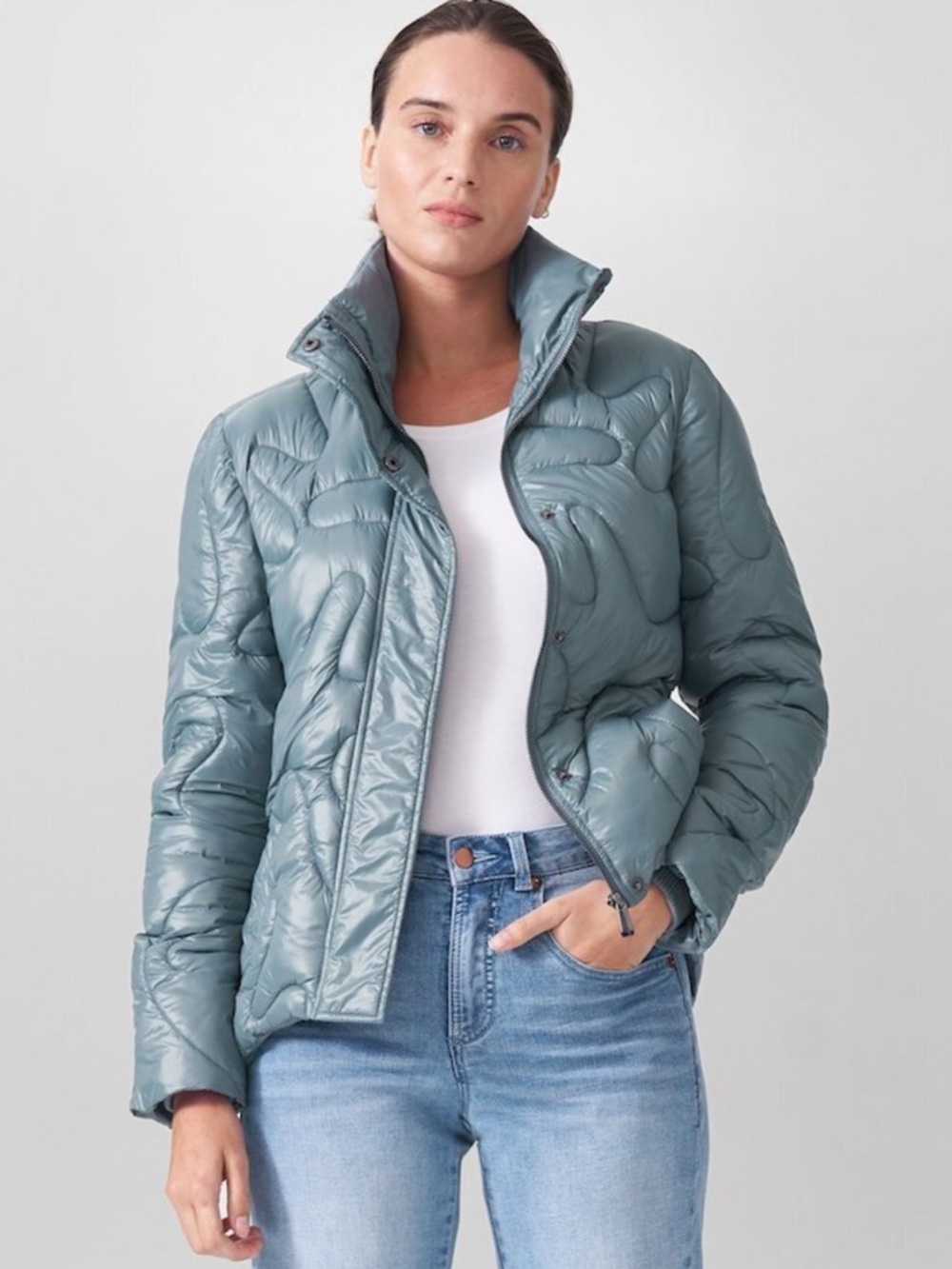 Universal Standard Josie Quilted Puffer Coat Jacket Stormy Blue Size Small 14-16